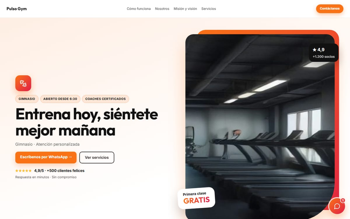 Página de ejemplo de un gimnasio