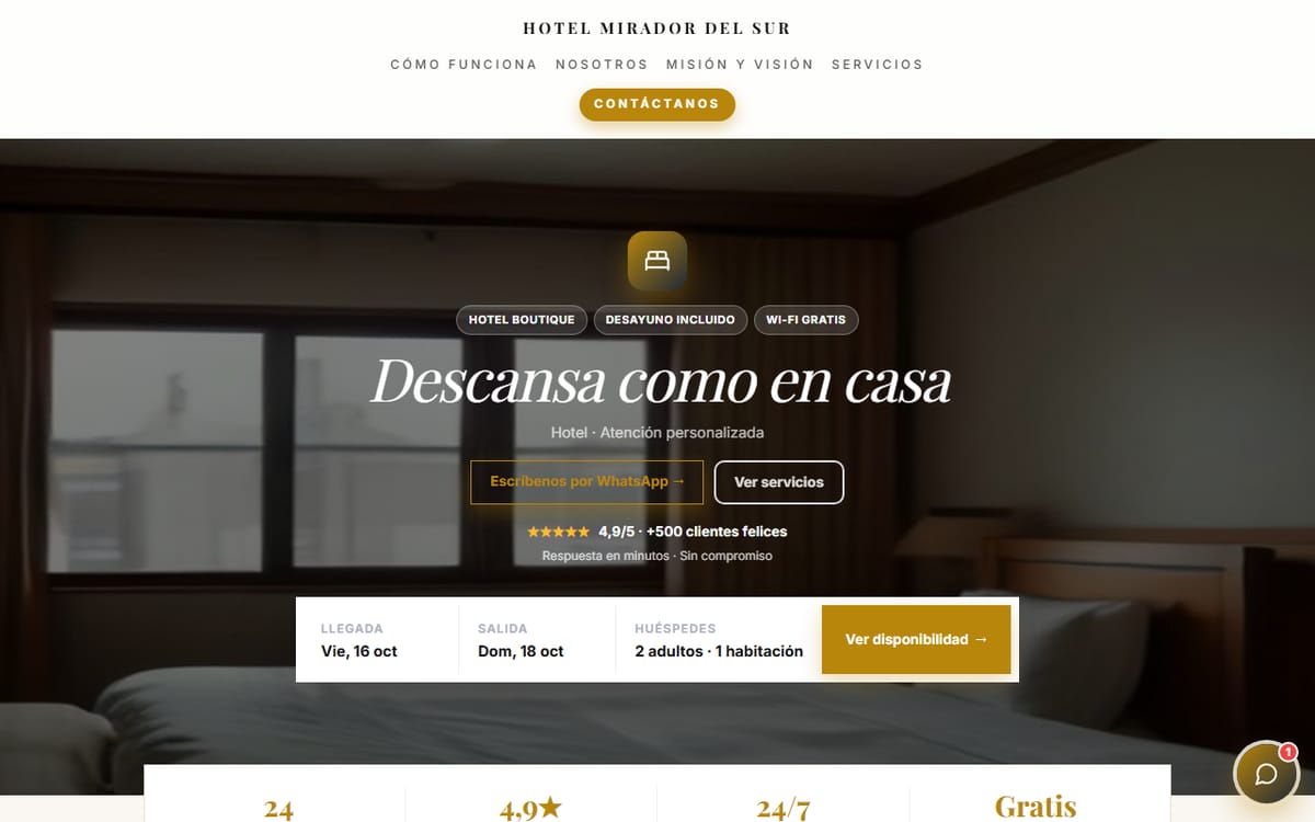 Página de ejemplo de un hotel