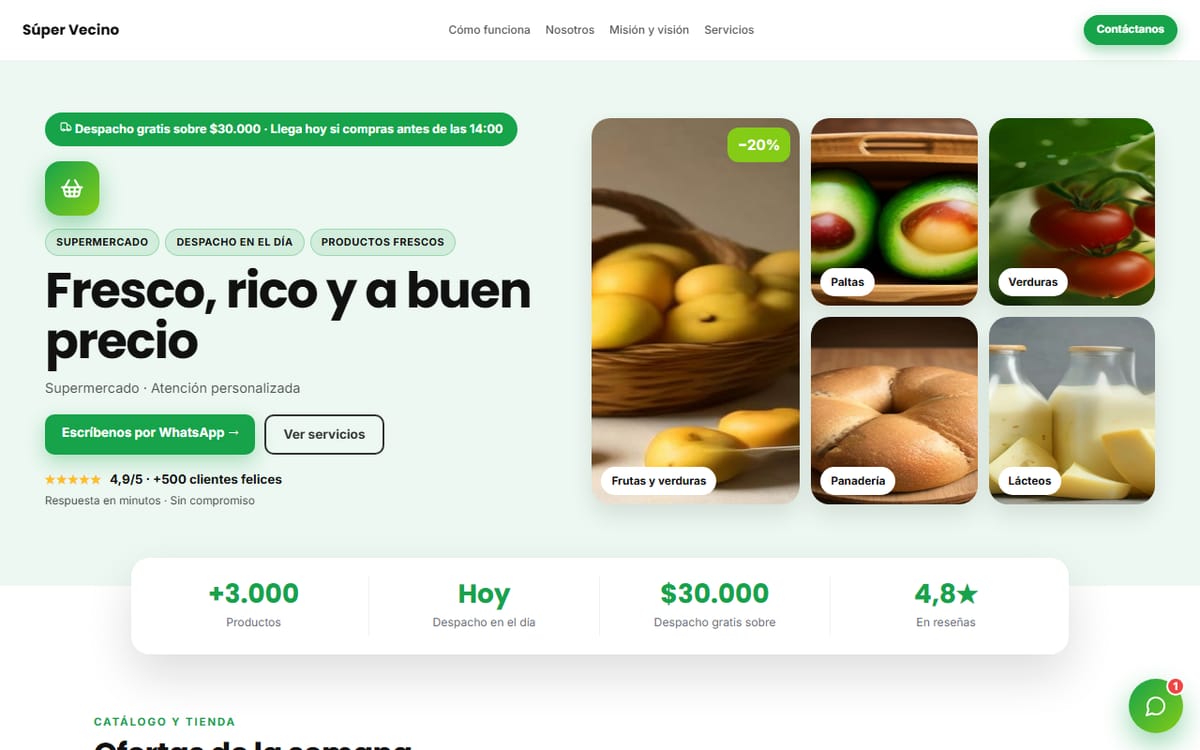 Página de ejemplo de un supermercado
