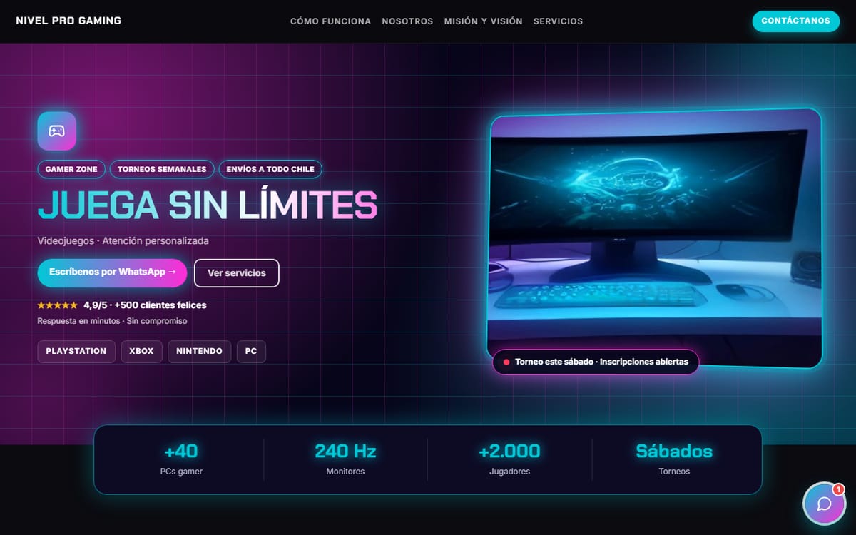 Página de ejemplo de una tienda de videojuegos